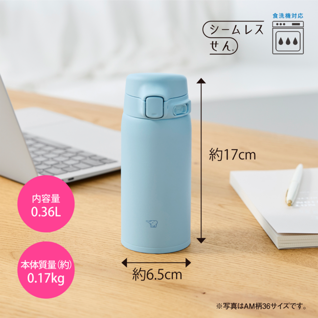 【新発売】象印ステンレスマグ SU-BA36 GM ワンタッチ開閉 保温・保冷対応 シンプルデザイン(カームグリーン)