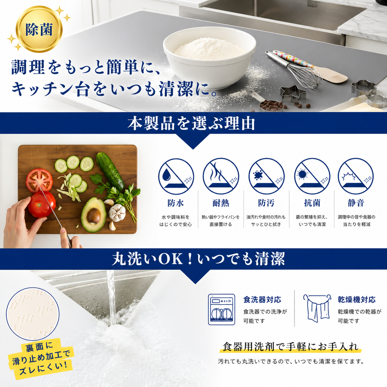 Villka&Co. シリコンキッチンマット 大判｜耐熱220℃・厚さ2mm・カット可能｜楽天1位